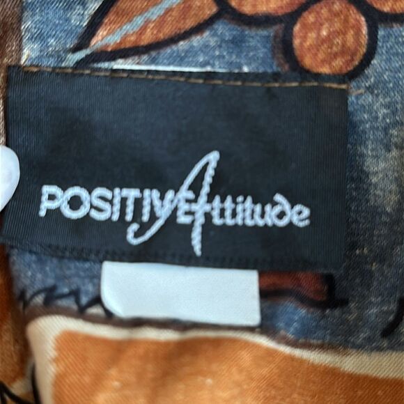 Vtg 80s/90s Positive Attitude Brown, Tan & Blue Wrap Look Tropical Print Dress - Picture 8 of 9